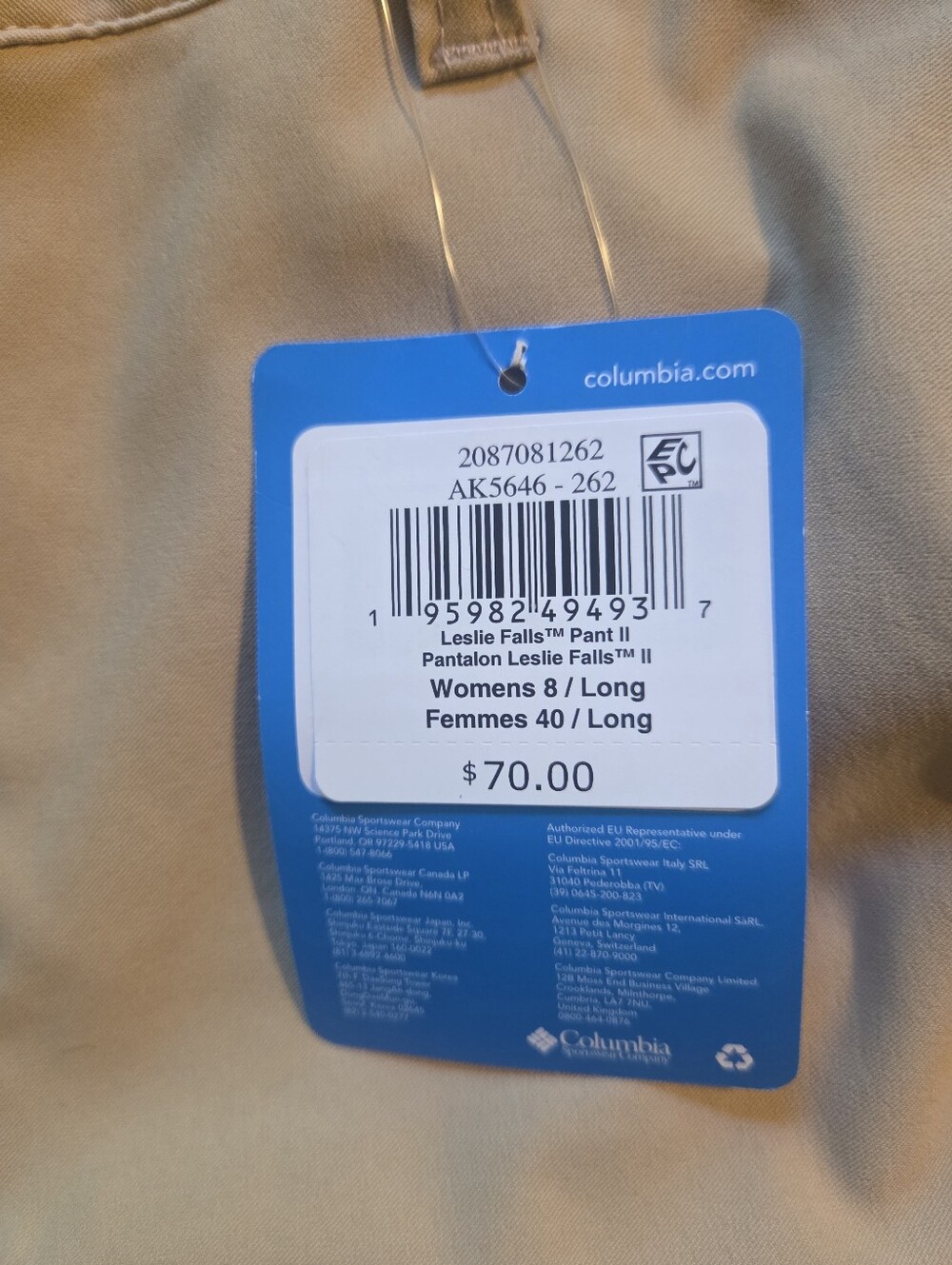 Columbia Women’s Leslie Falls Pants Size 8 Long Hiking Trail Outdoor NWT - Picture 5 of 11